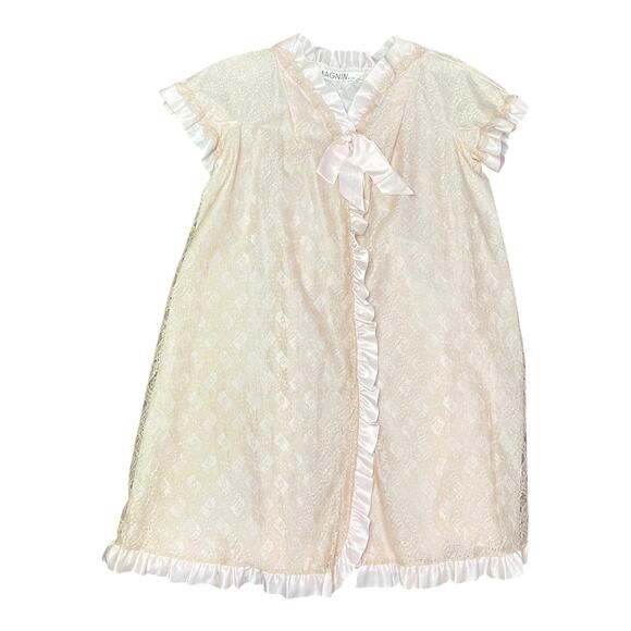 Vintage I. Magnin 2-Piece Peach Lace Peignoir Nightgown & Robe Set - Picture 14 of 15
